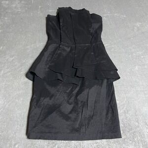 Vtg Jessica McClintock Dress Womens 8 Cocktail Strapless Black Ruffle Peplum